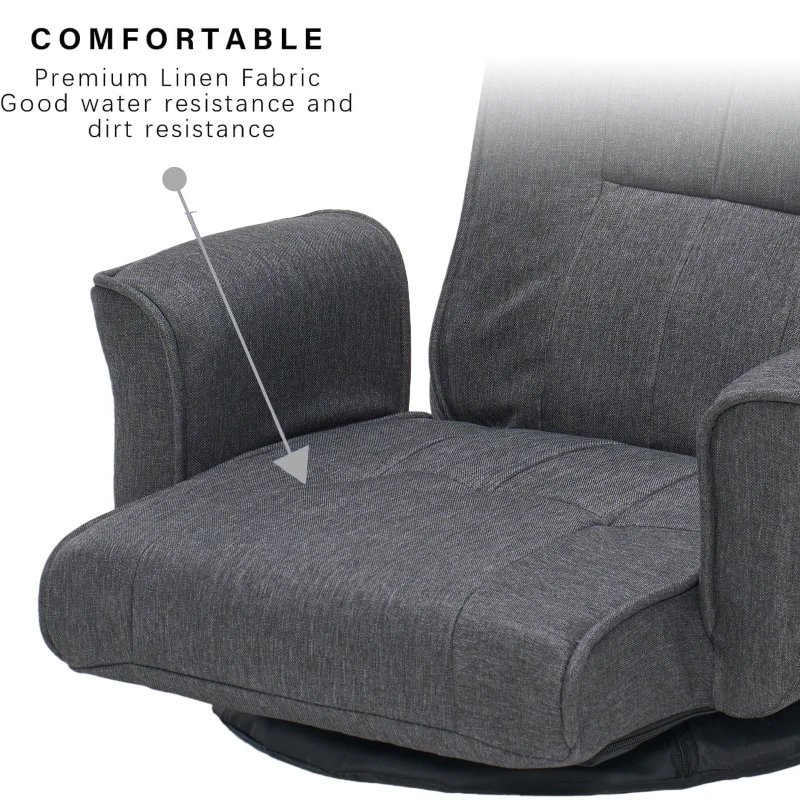 Swivel Floor Chair with 14-Angle Adjustable Backrest, Versatile Floor Lounger for Gaming, Meditation, and TV Watching, 18"L x 18.5"W x 30.5"H, Gray