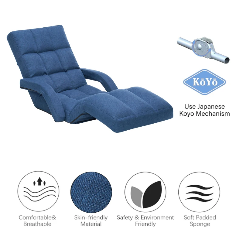 Swivel Gaming Chair with Adjustable Footrest, Ideal Floor Lounger for Living Room, Bedroom, or Gaming Setup, 20.5"L x 39.5"W x 26"H, Blue