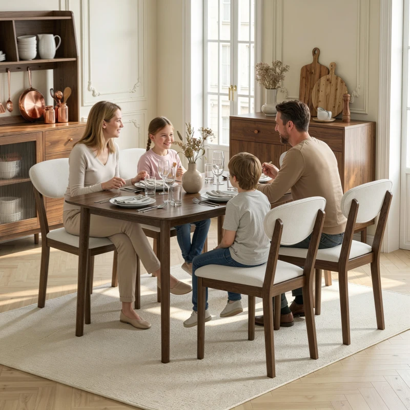 HOMCOM 5-Piece Dining Table Set for 4, Mid-Century Modern Kitchen Table and Chairs, Cream White