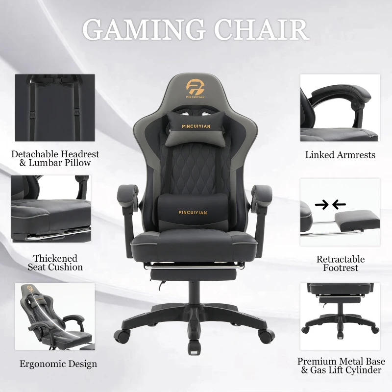 Ergonomic Gaming Chair with Adjustable Lumbar Support, Ideal Computer Seat for Home Offices, Gaming Setups, 25"L x 25"W x 51"H, Gray