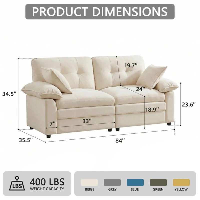 Modular Cloud Sofa with Soft Chenille Fabric, Cozy 2-Seater Couch for Apartments, Bedrooms, and Small Offices, 84"L x 35.5"W x 34.5"H, Beige