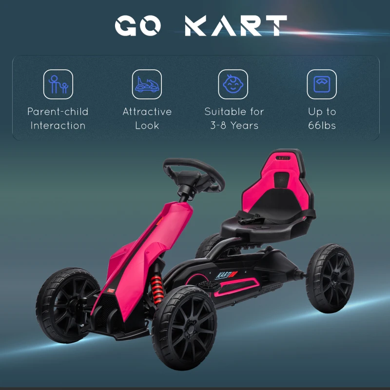 Aosom Kids Pedal Go Kart W/ Adjustable Seat, Swing Axle, Pink
