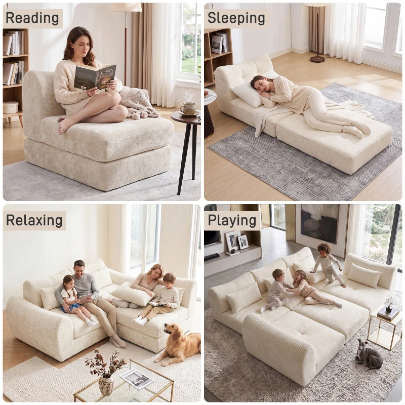 Cozy Compressed Sofa with Customizable Modular Layouts, Flexible Bed Couch for Both Compact and Spacious Spaces, 101.5"L x 36.5"W x 28.5"H, Beige