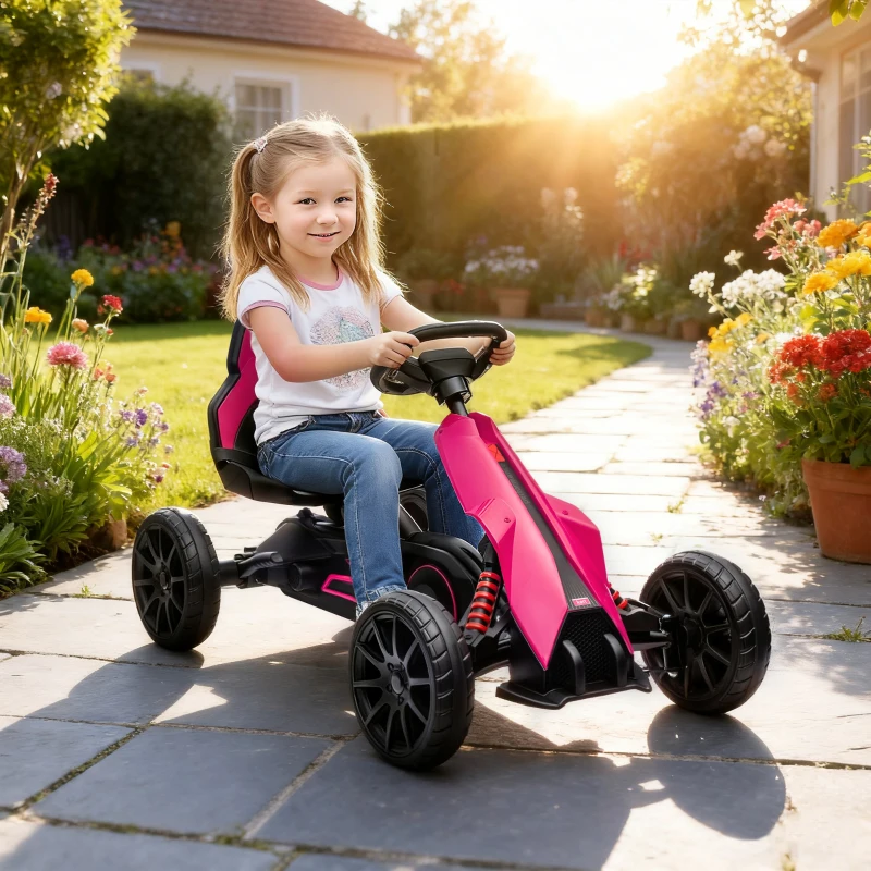 Aosom Kids Pedal Go Kart W/ Adjustable Seat, Swing Axle, Pink