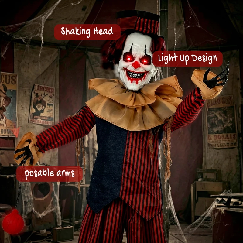 HOMCOM Large Animated Clown Halloween Decorations with Sound Touch Activated, Light Up Eyes, Animated Prop