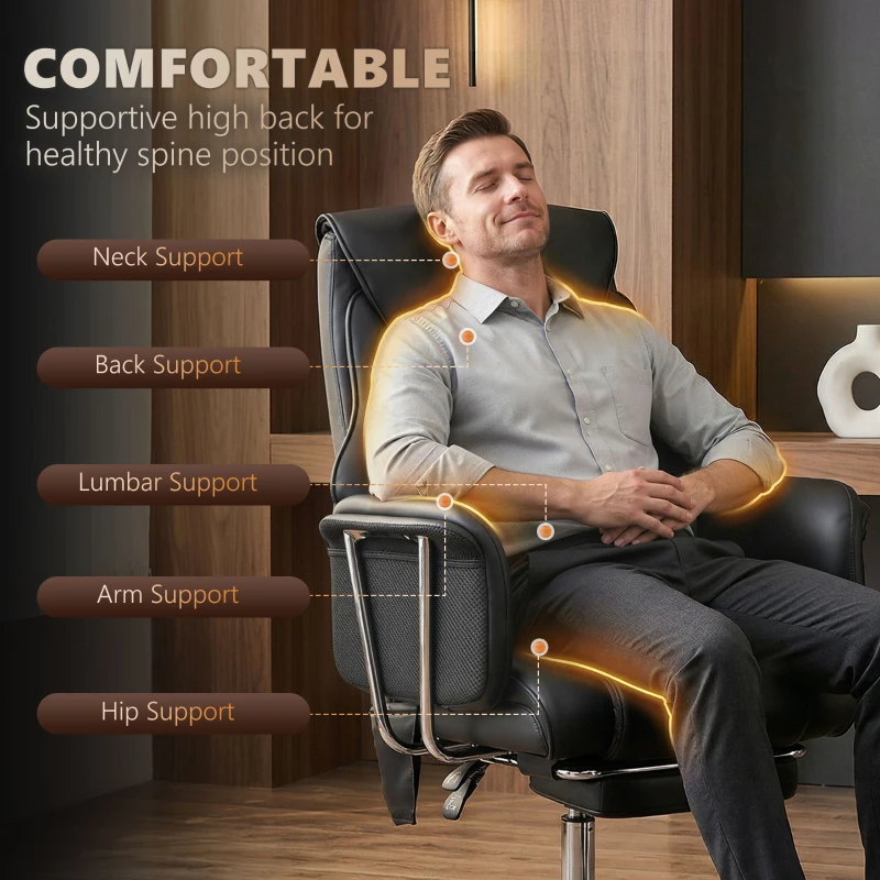 HOMCOM Massage Office Chair with 6 Points Vibration, Executive Desk Chair with High Back, PU Leather, Footrest, Black