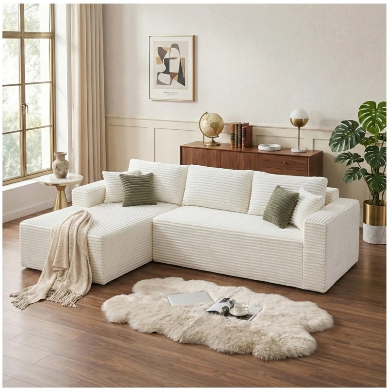 Cozy L-Shaped Compressed Sofa with 1400 lbs Weight Capacity and Cloud-Like Memory Foam, Spacious Couch for Big Families, 108"L x 68"W x 33"H, White