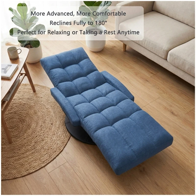 Swivel Gaming Chair with Adjustable Footrest, Ideal Floor Lounger for Living Room, Bedroom, or Gaming Setup, 20.5"L x 39.5"W x 26"H, Blue