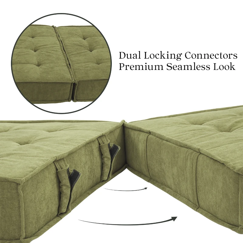 Versatile Modular Sofa Bed with Water-Resistant Velvet Fabric, Convertible Sleeper Couch for Living Rooms, 40" L x 40" W x 24.5" H, Olive Green