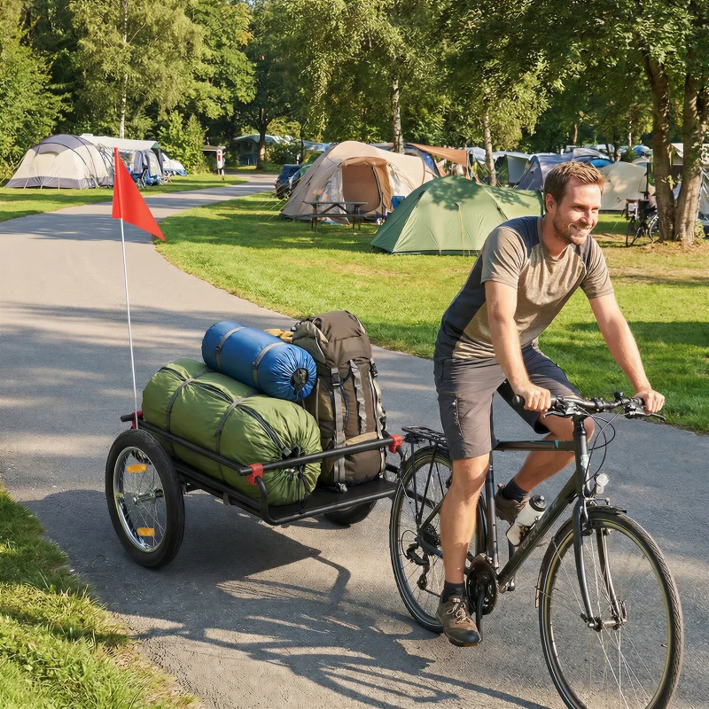 Soozier 2-In-1 Bike Cargo Trailer & Wagon Cart, Multi-Use Bicycle Trailer with Quick Release 16" Pneumatic Wheels, Kickstand