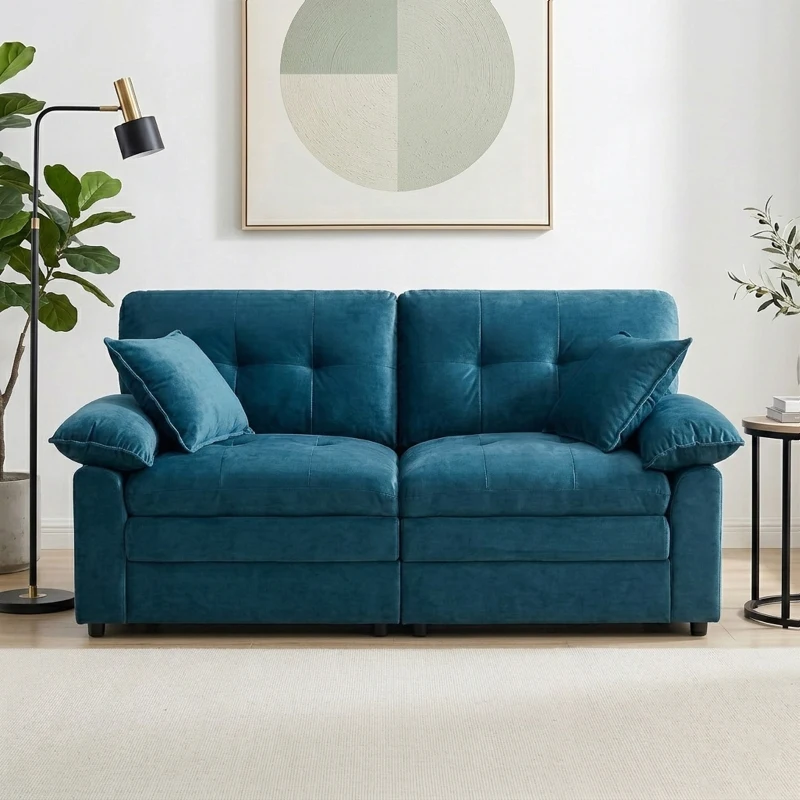 Modular Cloud Sofa with Soft Chenille Fabric, Cozy 2-Seater Couch for Apartments, Bedrooms, and Small Offices, 84"L x 35.5"W x 34.5"H, Blue