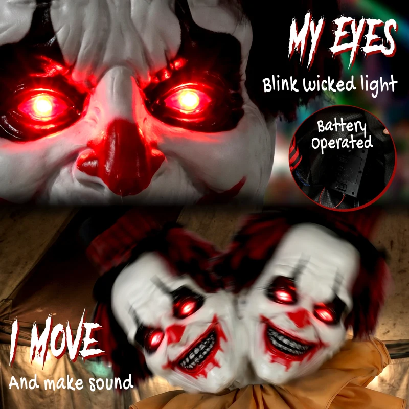 HOMCOM Large Animated Clown Halloween Decorations with Sound Touch Activated, Light Up Eyes, Animated Prop
