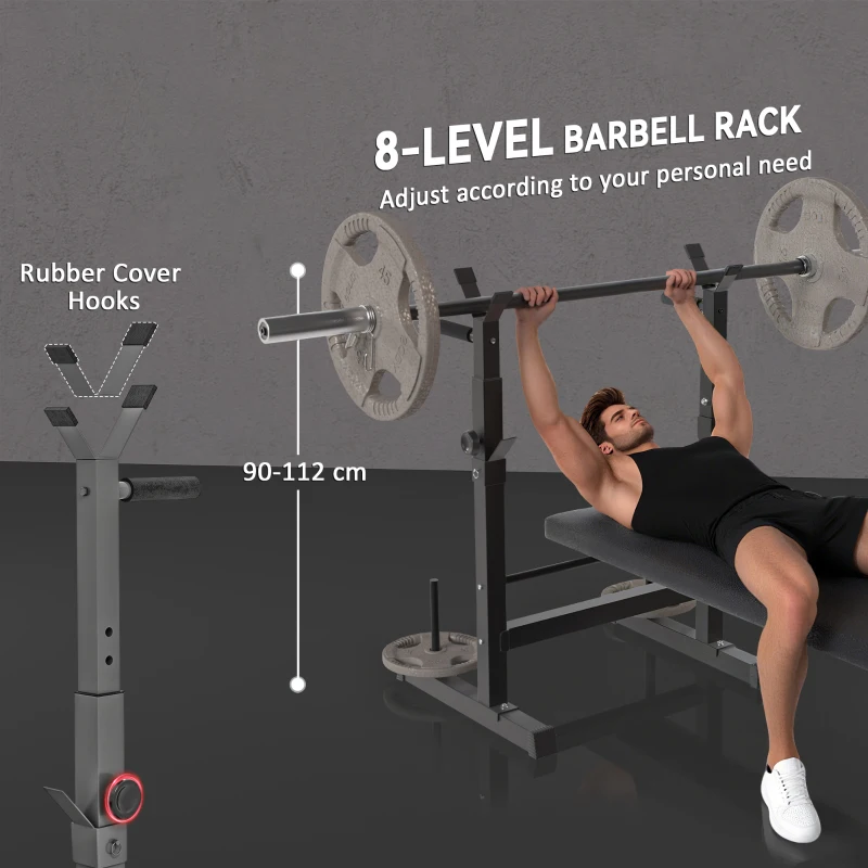 Soozier Adjustable Weight Bench, Foldable Bench Press with Barbell Rack and Dip Station for Home Gym, Strength Training Multiuse Workout Bench, Black and Grey