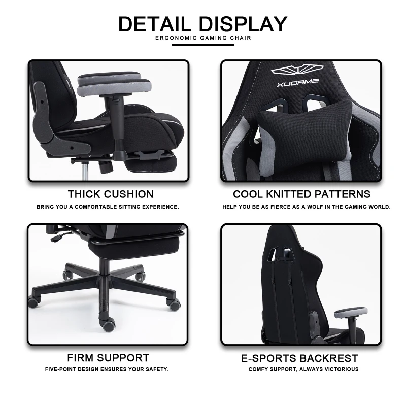 Ergonomic Gaming Chair with Adjustable Lumbar and Headrest Pillows, Cozy Computer Seat for Office and Gaming, 27.5"L x 20.5"W x 53"H, Black