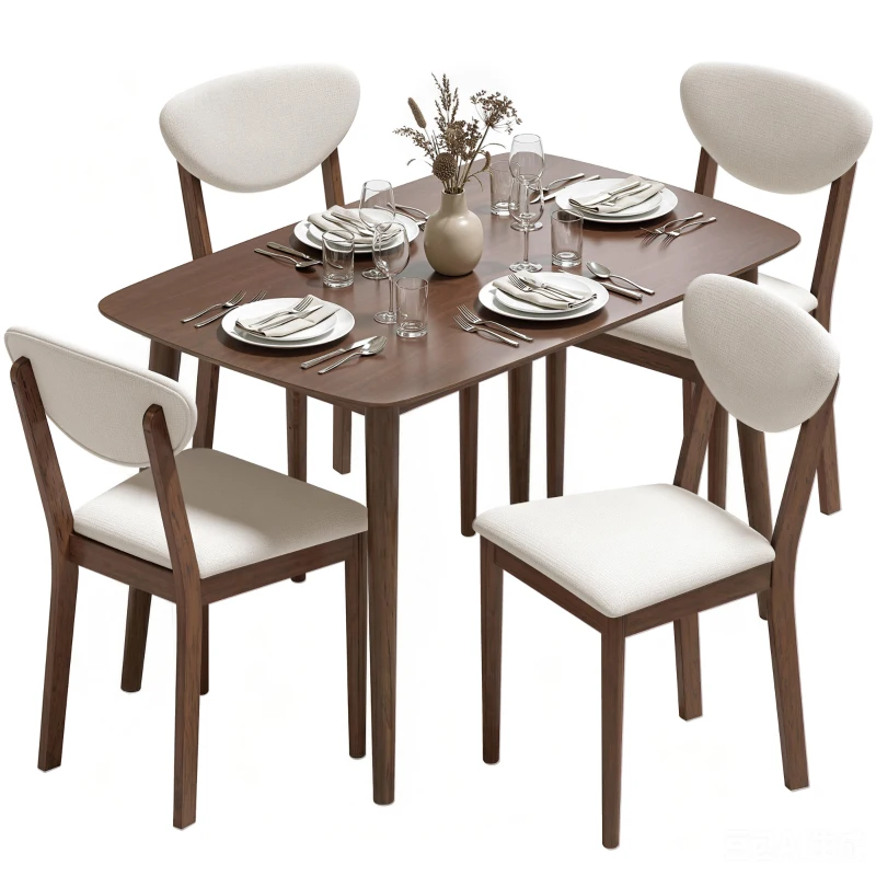 HOMCOM 5-Piece Dining Table Set for 4, Mid-Century Modern Kitchen Table and Chairs, Cream White
