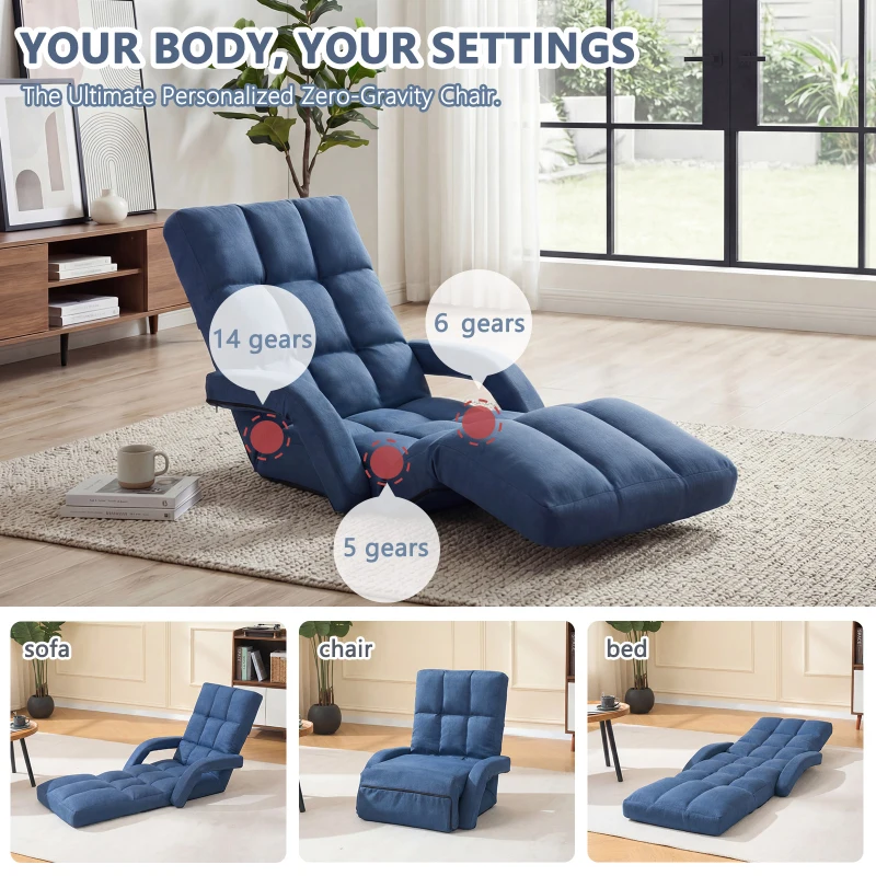 Swivel Gaming Chair with Adjustable Footrest, Ideal Floor Lounger for Living Room, Bedroom, or Gaming Setup, 20.5"L x 39.5"W x 26"H, Blue