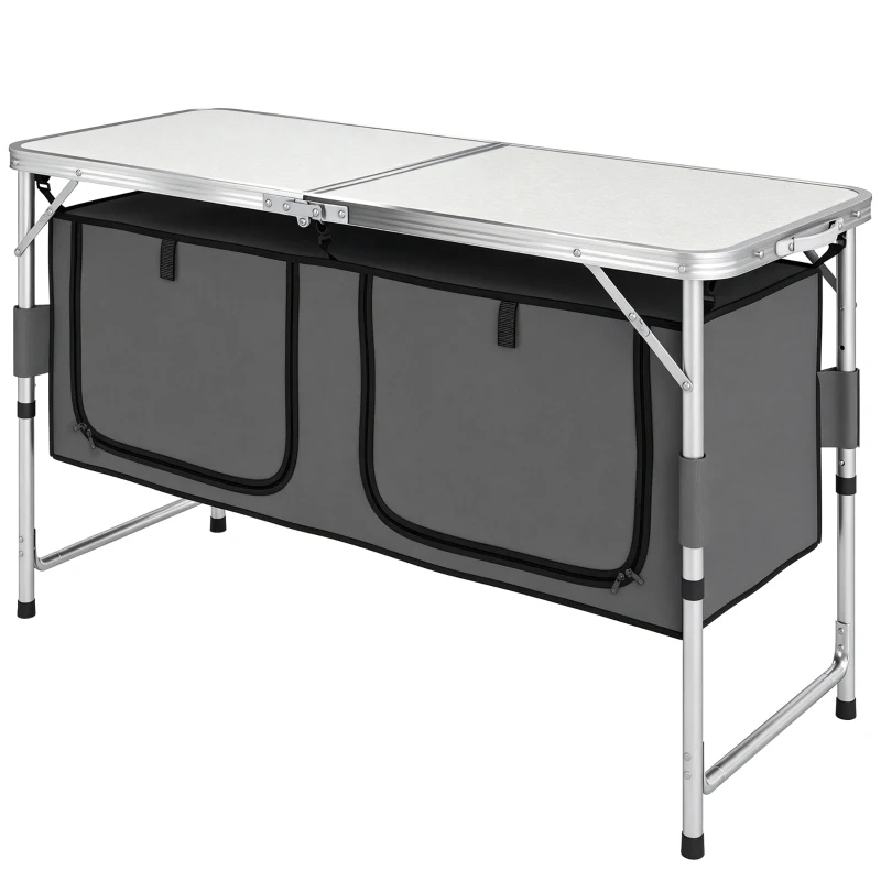 Outsunny Outdoor Aluminum Folding Picnic Table Height Adjustable with Storage Organizer BBQ Camping