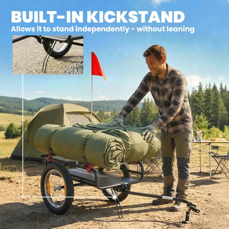 Soozier 2-In-1 Bike Cargo Trailer & Wagon Cart, Multi-Use Bicycle Trailer with Quick Release 16" Pneumatic Wheels, Kickstand