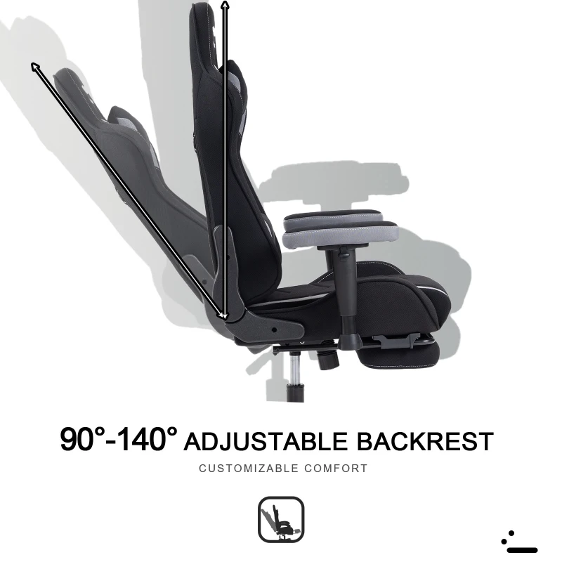 Ergonomic Gaming Chair with Adjustable Lumbar and Headrest Pillows, Cozy Computer Seat for Office and Gaming, 27.5"L x 20.5"W x 53"H, Black