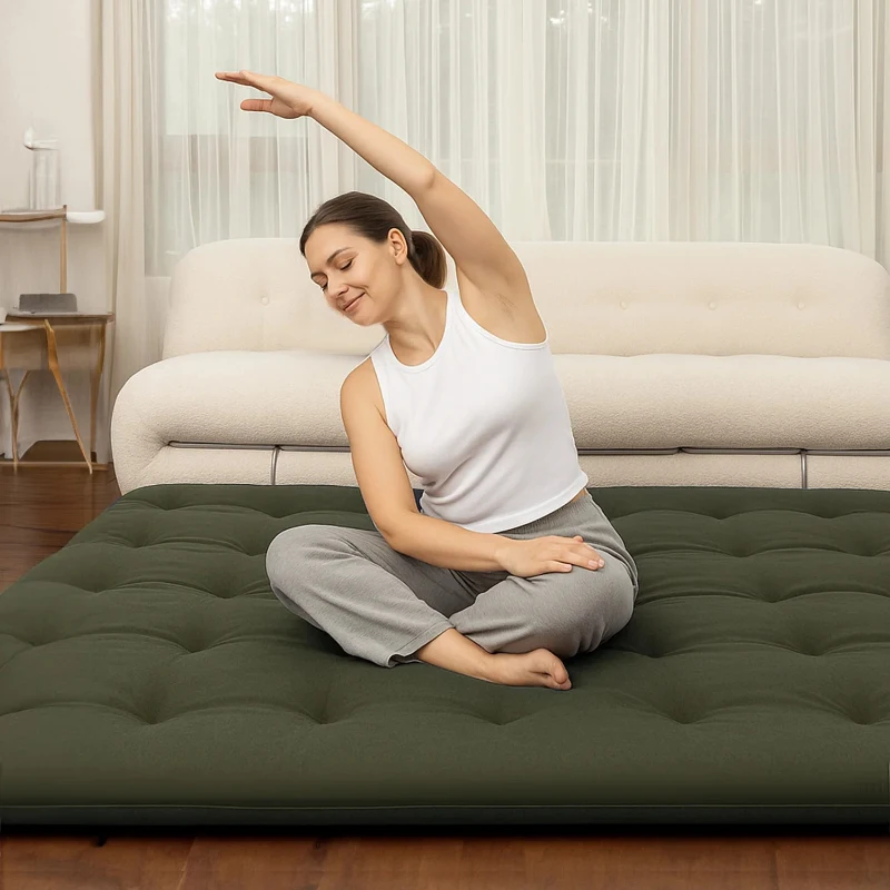 Comfortable 4-Inch Futon Mattress with High-Density Foam, Breathable Floor Sleeping Pad for Bedrooms, 75" L x 39" W x 4" H, Antique Green