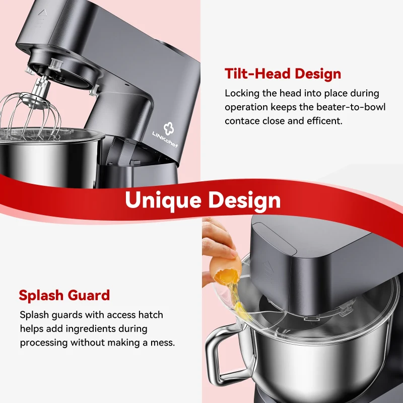 Powerful 800W 7.4-QT Stand Mixer with 12 Speeds, Heavy-Duty Electric Dough Kneader for Home Kitchens, 13.5" L x 10.5" W x 14" H, Metallic Grey
