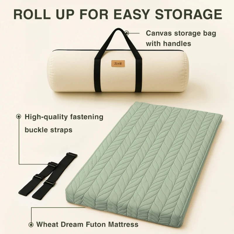 Soft 100% Cotton Futon Mattress with High-Resilience Foam, Breathable Floor Sleeping Pad for Bedrooms, 80" L x 60" W x 2.5" H, Beige Brown