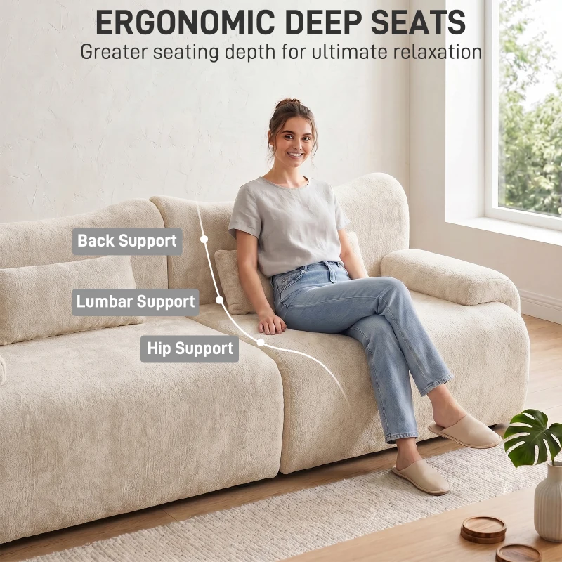L-Shaped Compressed Sofa with High-Density Chenille Fabric and Supportive Backrests, Stylish Couch with Boneless Construction, 126"L x 68.5"W x 32"H, Beige