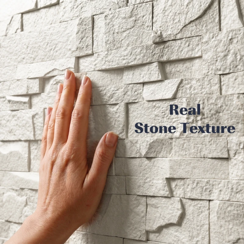 HOMCOM 8-Pack 3D Faux Stone Wall Panels, Lightweight Polyurethane Panels for Interior and Exterior Accent Walls, Light Gray