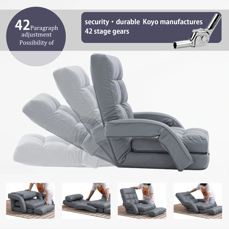 Cozy Floor Chair with 14 Adjustable Positions, Foldable Lazy Lounger for Home Offices and Gaming Rooms, 26.5"L x 22"W x 27"H, Gray