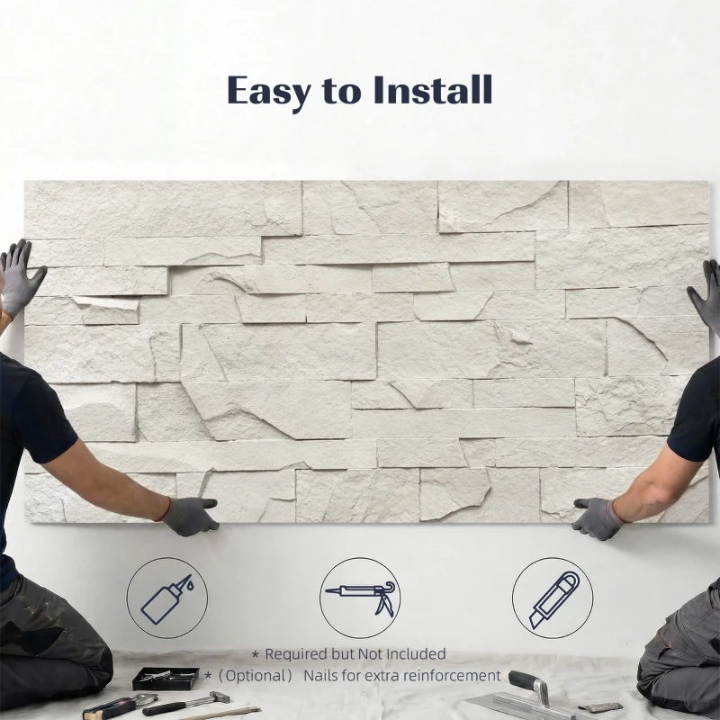 HOMCOM 8-Pack 3D Faux Stone Wall Panels, Lightweight Polyurethane Panels for Interior and Exterior Accent Walls, Light Gray