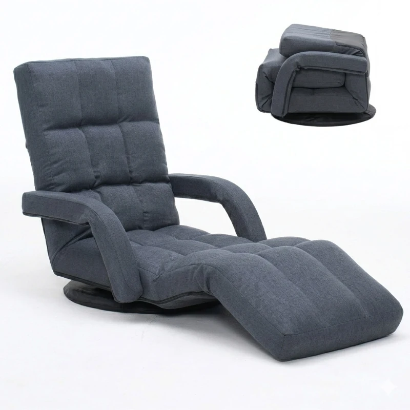 Swivel Gaming Chair with Adjustable Footrest, Ideal Floor Lounger for Living Room, Bedroom, or Gaming Setup, 20.5"L x 39.5"W x 26"H, Gray