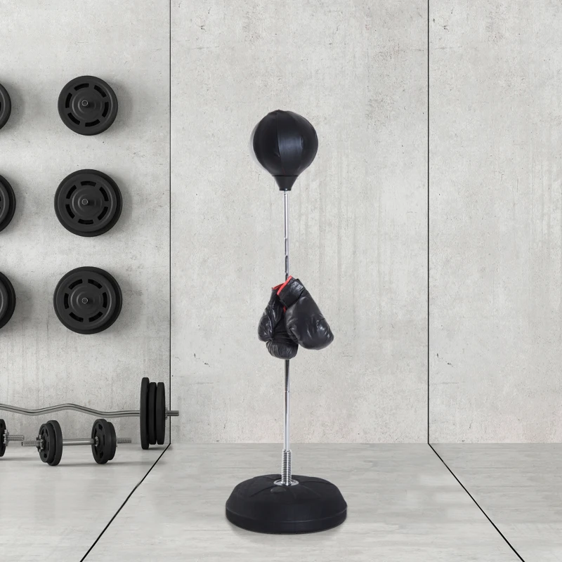 Soozier Boxing Bag with Stand, Freestanding Punching Bag with 49.6"-56.7" Adjustable Height, Fillable Base, Pump, Gloves, Black
