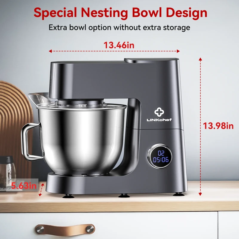 Powerful 800W 7.4-QT Stand Mixer with 12 Speeds, Heavy-Duty Electric Dough Kneader for Home Kitchens, 13.5" L x 10.5" W x 14" H, Metallic Grey