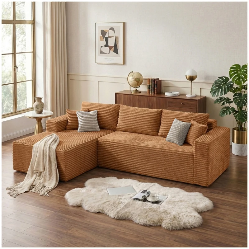 Cozy L-Shaped Compressed Sofa with 1400 lbs Weight Capacity and Cloud-Like Memory Foam, Spacious Couch for Big Families, 108"L x 68"W x 33"H, Brown