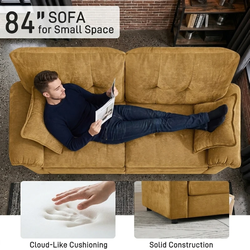 Modular Cloud Sofa with Soft Chenille Fabric, Cozy 2-Seater Couch for Apartments, Bedrooms, and Small Offices, 84"L x 35.5"W x 34.5"H, Yellow