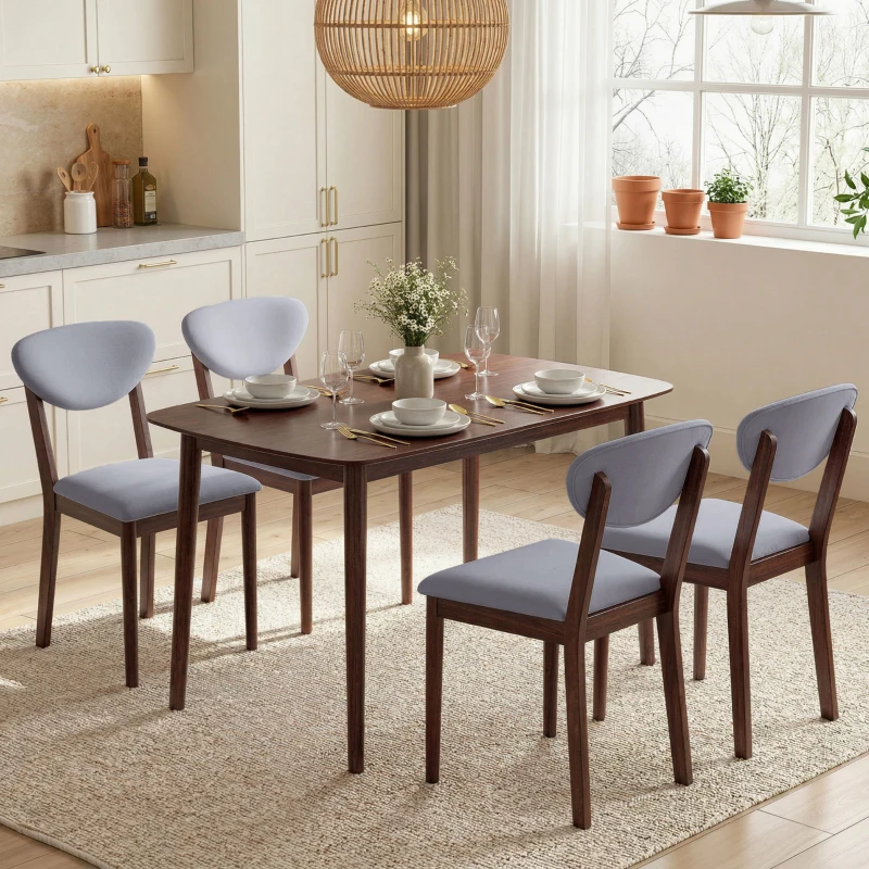 HOMCOM 5-Piece Dining Table Set for 4, Mid-Century Modern Kitchen Table and Chairs, Light Gray