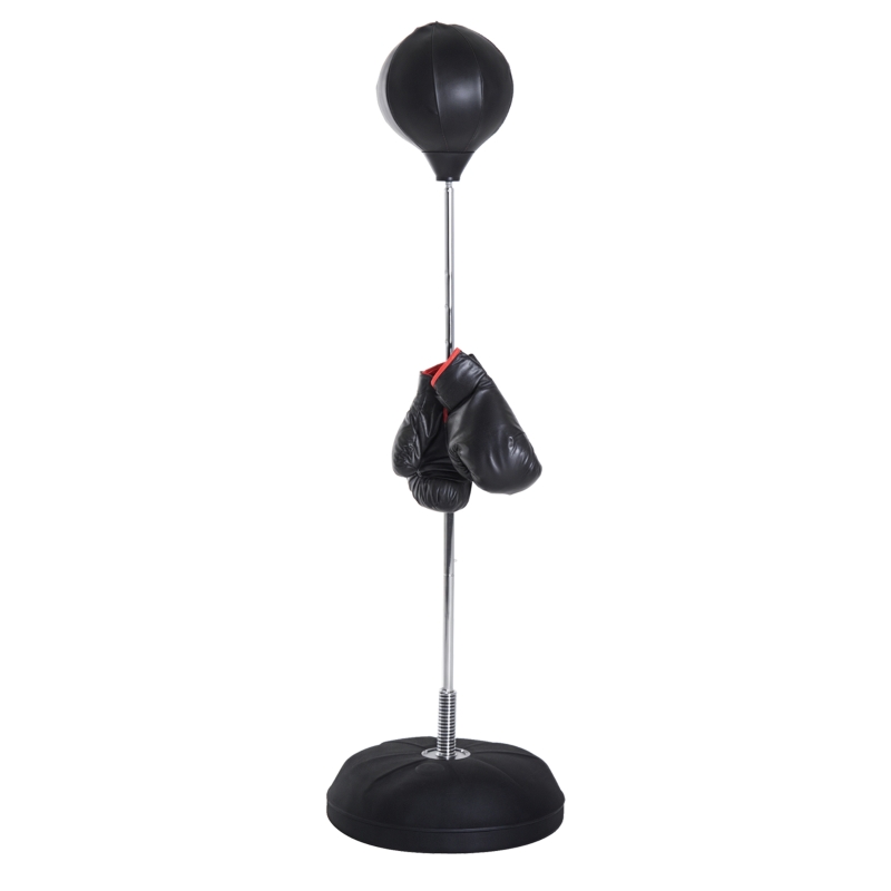 Soozier Boxing Bag with Stand, Freestanding Punching Bag with 49.6"-56.7" Adjustable Height, Fillable Base, Pump, Gloves, Black