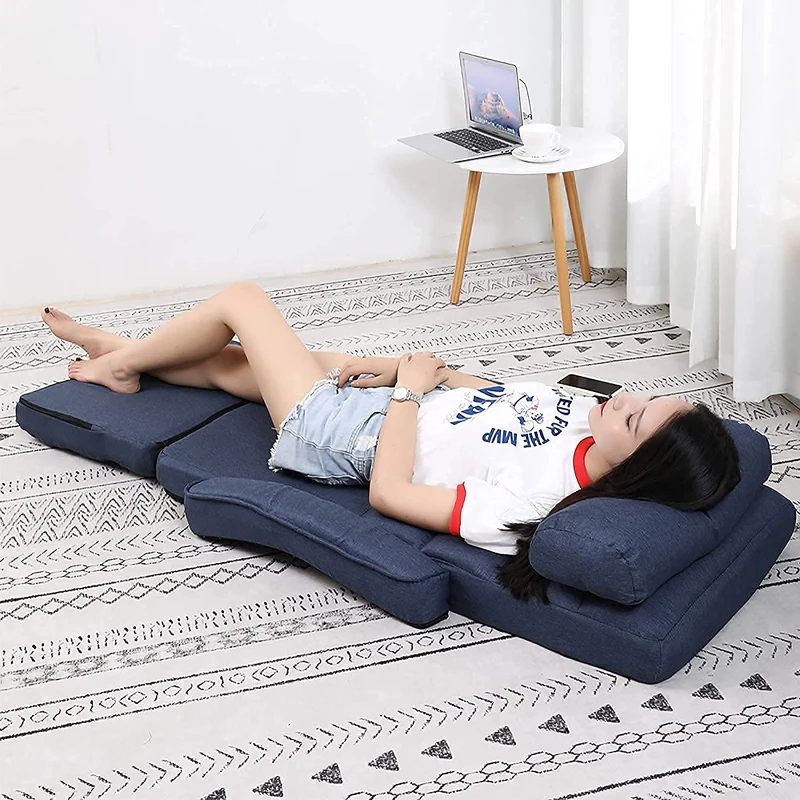 Cozy Floor Chair with 14 Adjustable Positions, Foldable Lazy Lounger for Home Offices and Gaming Rooms, 26.5"L x 22"W x 27"H, Blue