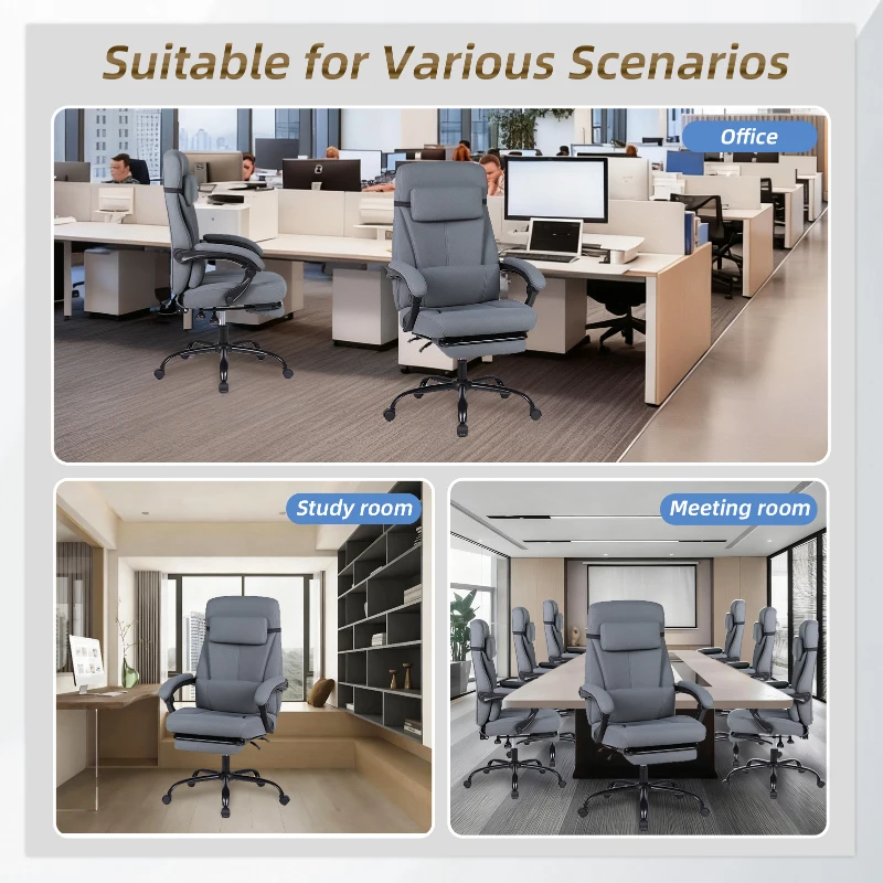 Solid Office Chair with Retractable Footrest and Ergonomic Support, Cozy Executive Seat for Home, Office, or Gaming, 28.5"L x 29"W x 50.5"H, Grey