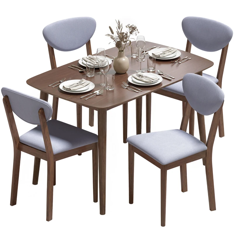 HOMCOM 5-Piece Dining Table Set for 4, Mid-Century Modern Kitchen Table and Chairs, Light Gray