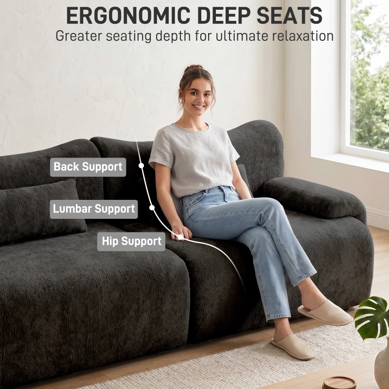 L-Shaped Compressed Sofa with High-Density Chenille Fabric and Supportive Backrests, Stylish Couch with Boneless Construction, 126"L x 68.5"W x 32"H, Black