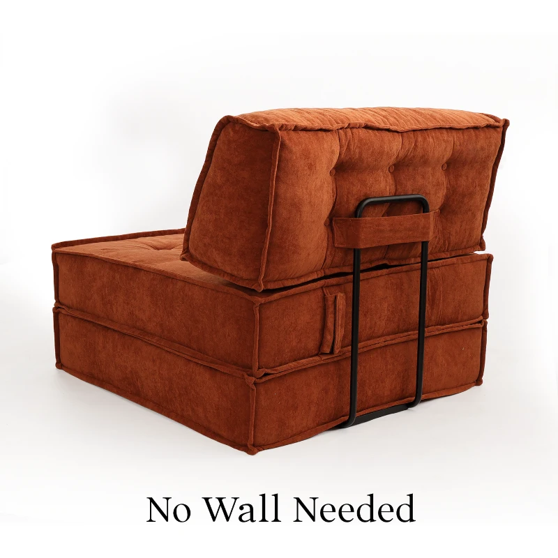 Versatile Modular Sofa Bed with Water-Resistant Velvet Fabric, Convertible Sleeper Couch for Living Rooms,  40" L x 40" W x 24.5" H, Reddish Brown