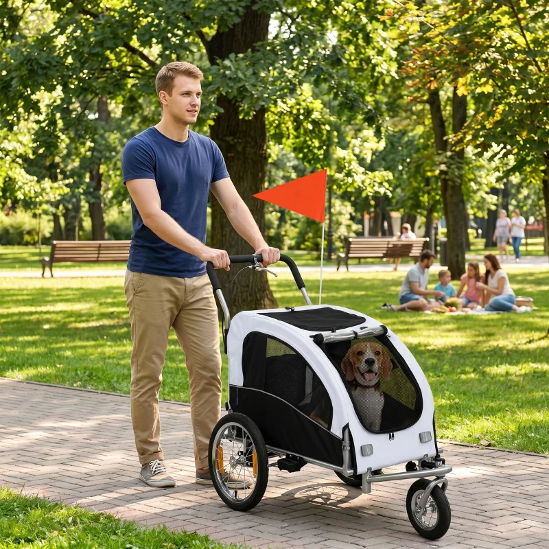 Aosom 2 in 1 Dog Bike Trailer, Foldable Pet Stroller, Dog Bicycle Trailer with Suspension, for Medium Dogs up to  44 LBS, White