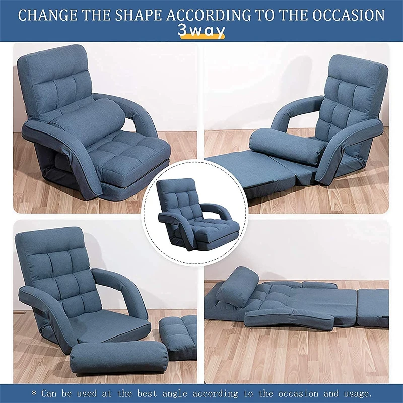Cozy Floor Chair with 14 Adjustable Positions, Foldable Lazy Lounger for Home Offices and Gaming Rooms, 26.5"L x 22"W x 27"H, Blue