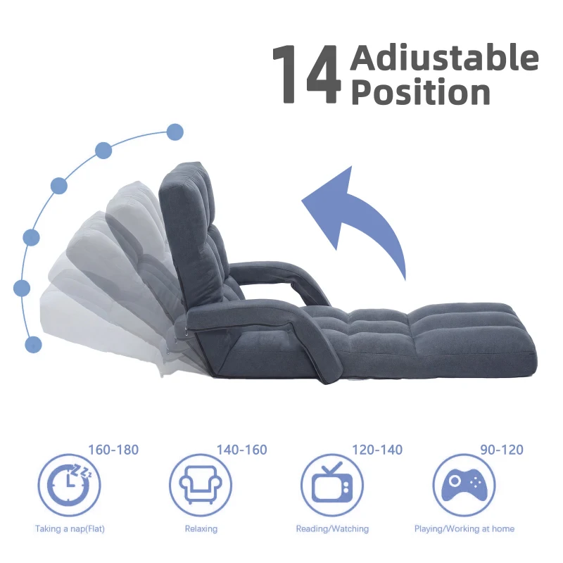 Swivel Gaming Chair with Adjustable Footrest, Ideal Floor Lounger for Living Room, Bedroom, or Gaming Setup, 20.5"L x 39.5"W x 26"H, Gray