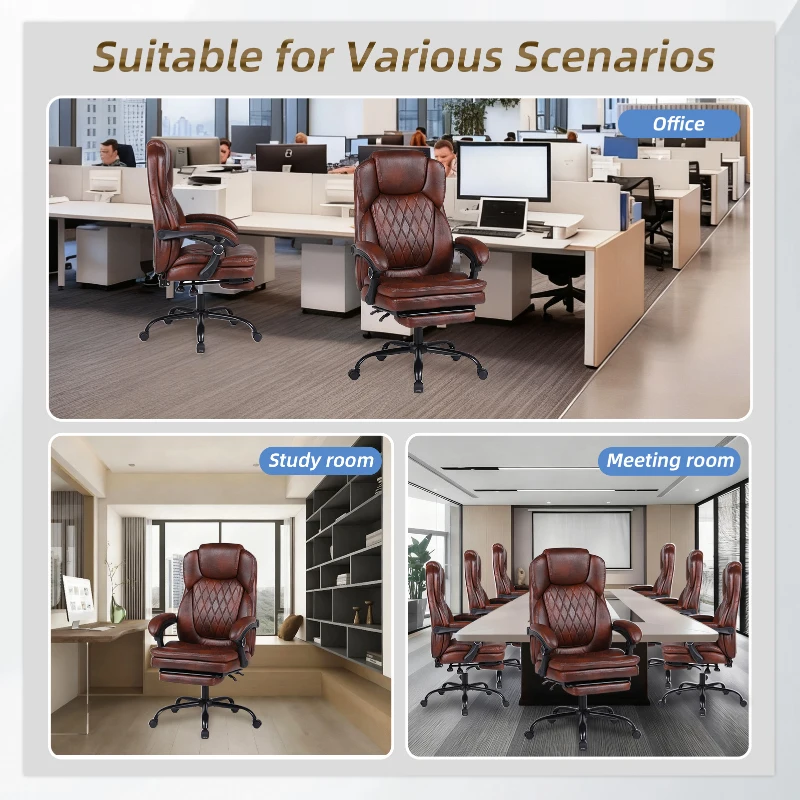 Solid Office Chair with Retractable Footrest and Ergonomic Support, Cozy Executive Seat for Home, Office, or Gaming, 28.5"L x 29"W x 50.5"H, Brown
