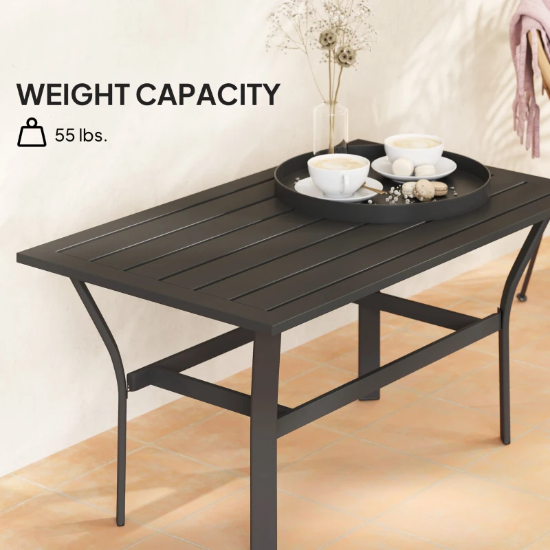 Outsunny Outdoor Coffee Table with Slatted Tabletop, All-Weather Rectangle Metal Patio Coffee Table for Garden, Black
