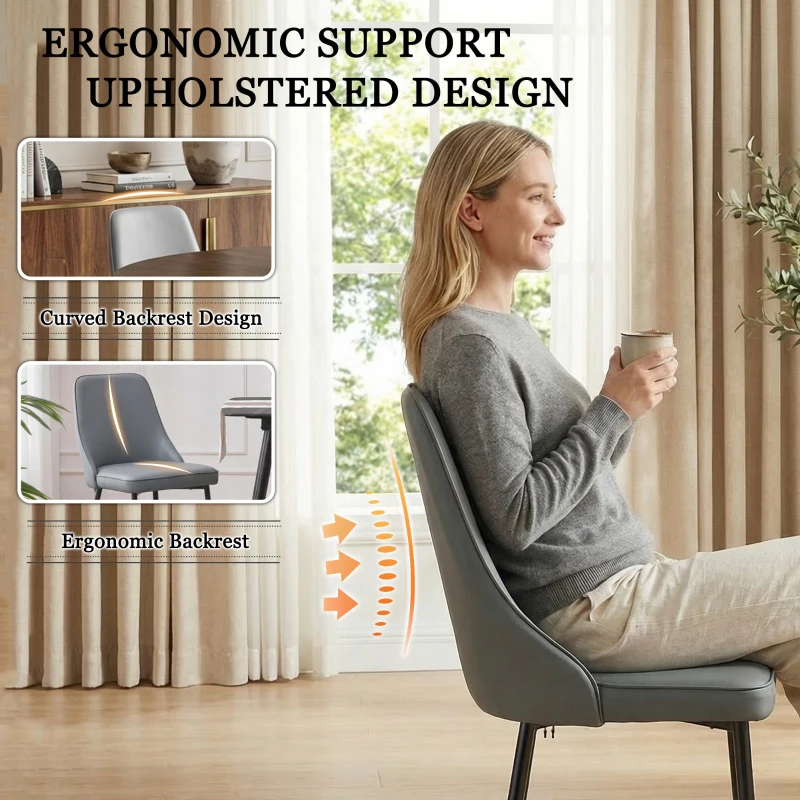 Cozy Dining Chairs with Ergonomic Curved Backrest, Stylish Kitchen Seats for Dining Rooms and Living Rooms, 19.5"L x 23.5"W x 35.5"H, Gray