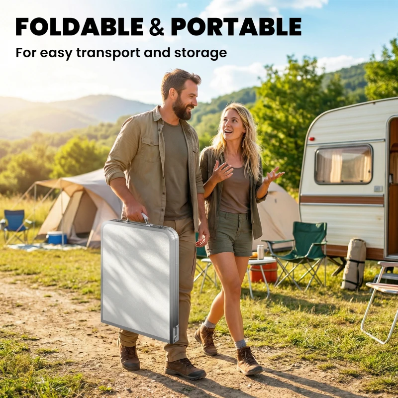 Outsunny Outdoor Aluminum Folding Picnic Table Height Adjustable with Storage Organizer BBQ Camping