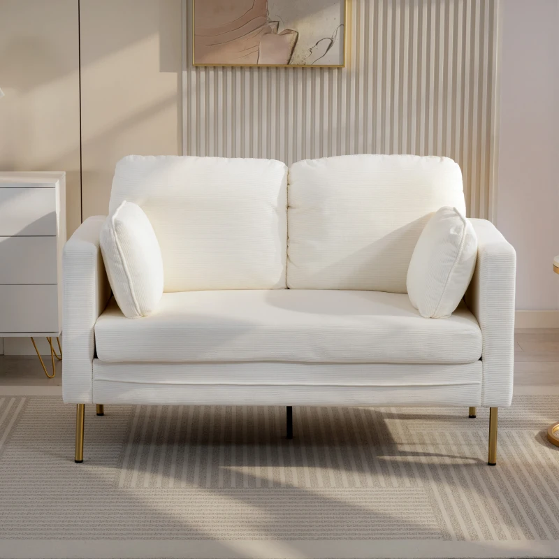 HOMCOM Loveseat Sofa, 55" Small Sofa Couch with 2 Pillows, Metal Legs for Living Room, Bedroom, Apartment, Cream White